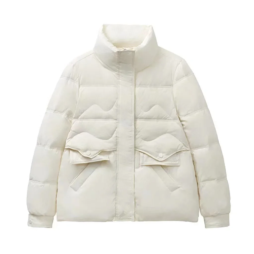 Chaqueta corta de plumón de pato blanco para mujer, cuello de pie, pan ligero, cálido, invierno, nuevo, F191