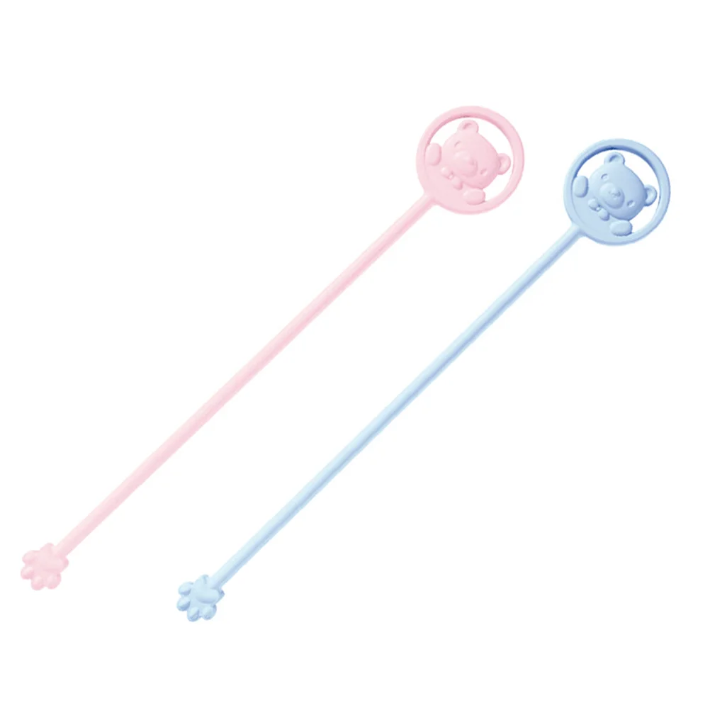 2pcs Silicone Stirring Stick For Kids Cartoon Bear Pattern Milk Mixing Spoon Temperature Sensitive Tip No Residue V-Shaped Claw