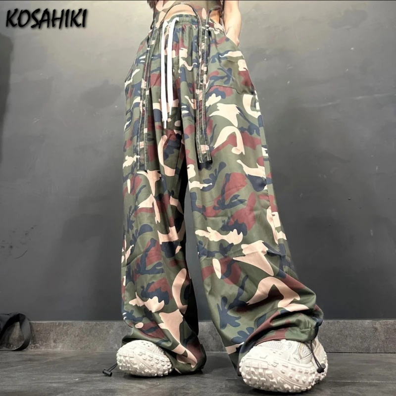 

Y2k Aesthetic Loose Camouflage Color Pantalones 2025 Streetwear Cargo Punk Straight Pants Women Grunge Harajuku Wide Leg Trouser