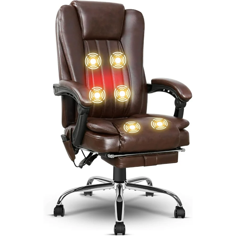 Massage Chair, PU Leather Ergonomic Office Chair with Footrest, Adjustable Height, Reclining Backrest, Heating, Chairs Office