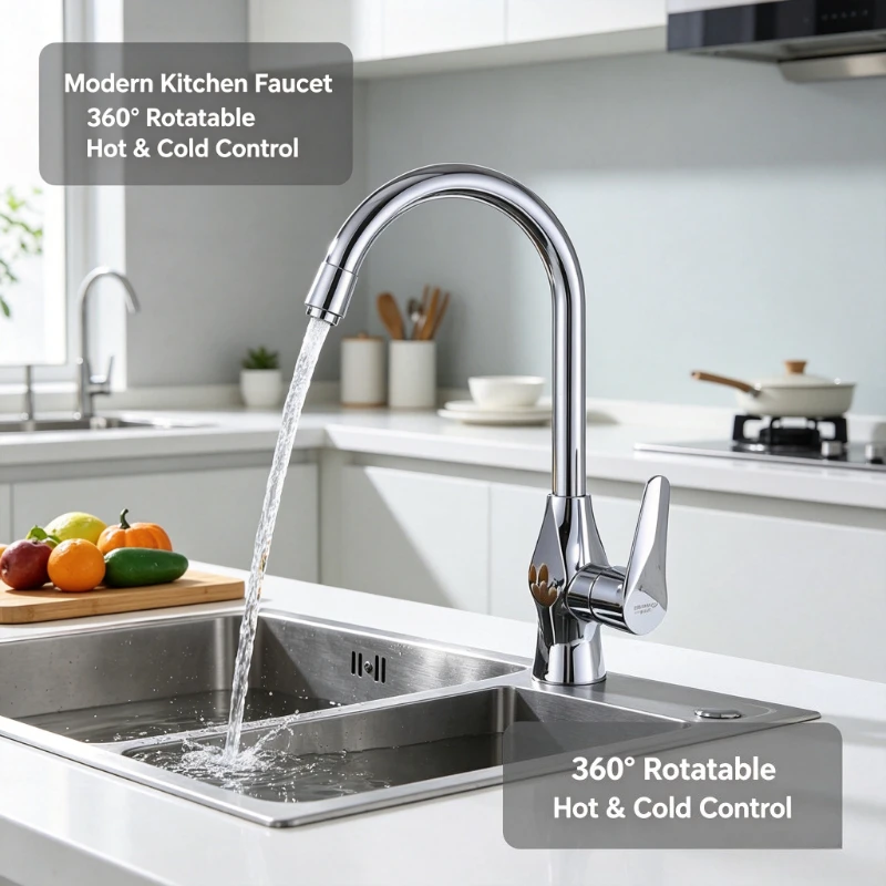Kitchen Faucet Single Hole Spout Kitchen Sink Mixer Tap  Chrome/Black Mixer Tap