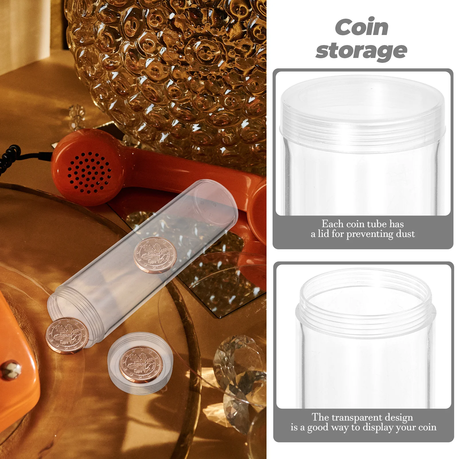 10 Pcs Transparent Coin Tube Collecting Container Plastic Tubes Collectibles Capsules Organizer Coins Holder Supplies Round