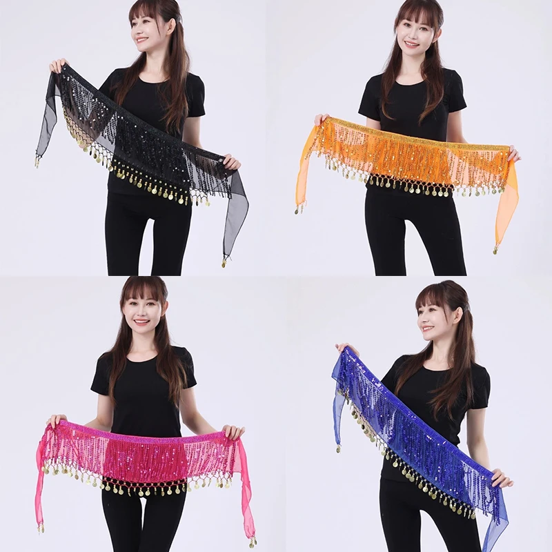 Chaîne de taille de danse du ventre, style Boho, ceinture à pampilles à paillettes, écharpe de hanche de danse indienne, Costumes de spectacle de danse Jazz avec paillettes pendantes