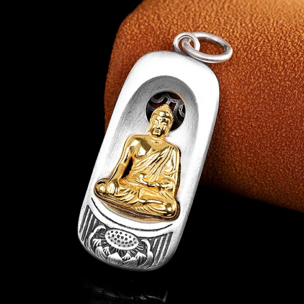 

Real Pure 990 Fine Silver Men Women Lucky Lotus Hollow Carved Buddha Pendant 11g