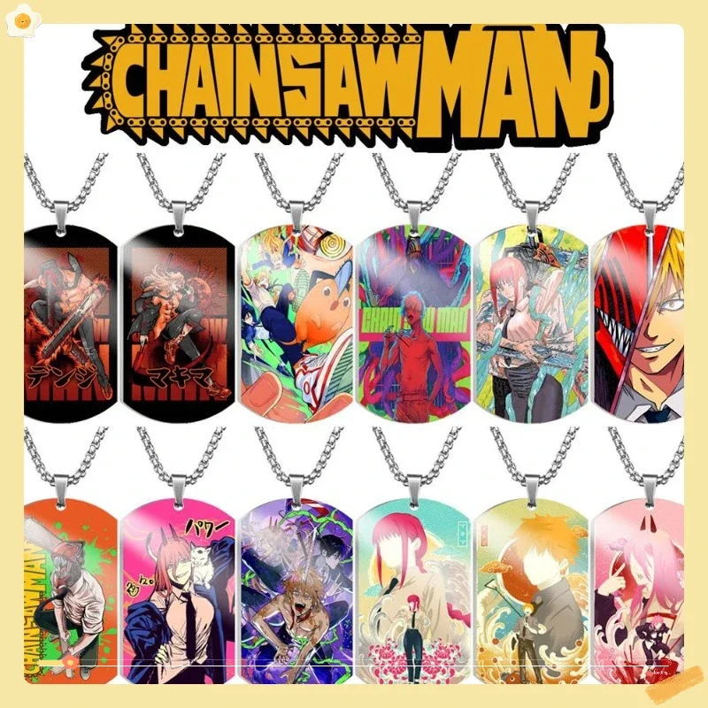 

Anime chainsaw man color printed stainless steel necklace chain chainsaw man Hayakawa Akipaku Himeno Reisai Pochita