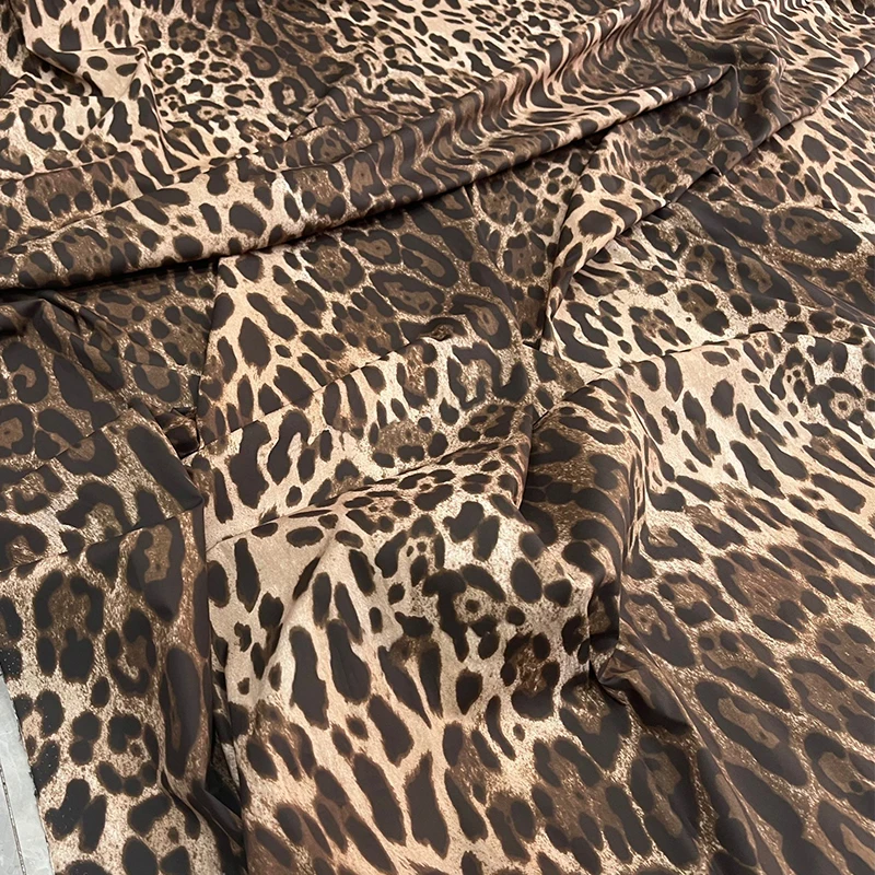 Leopard Printed Natural Poplin Cotton Fabric Brand Fashion Design Polyester Satin Cloth for Dress Clothing Diy Sewing Material