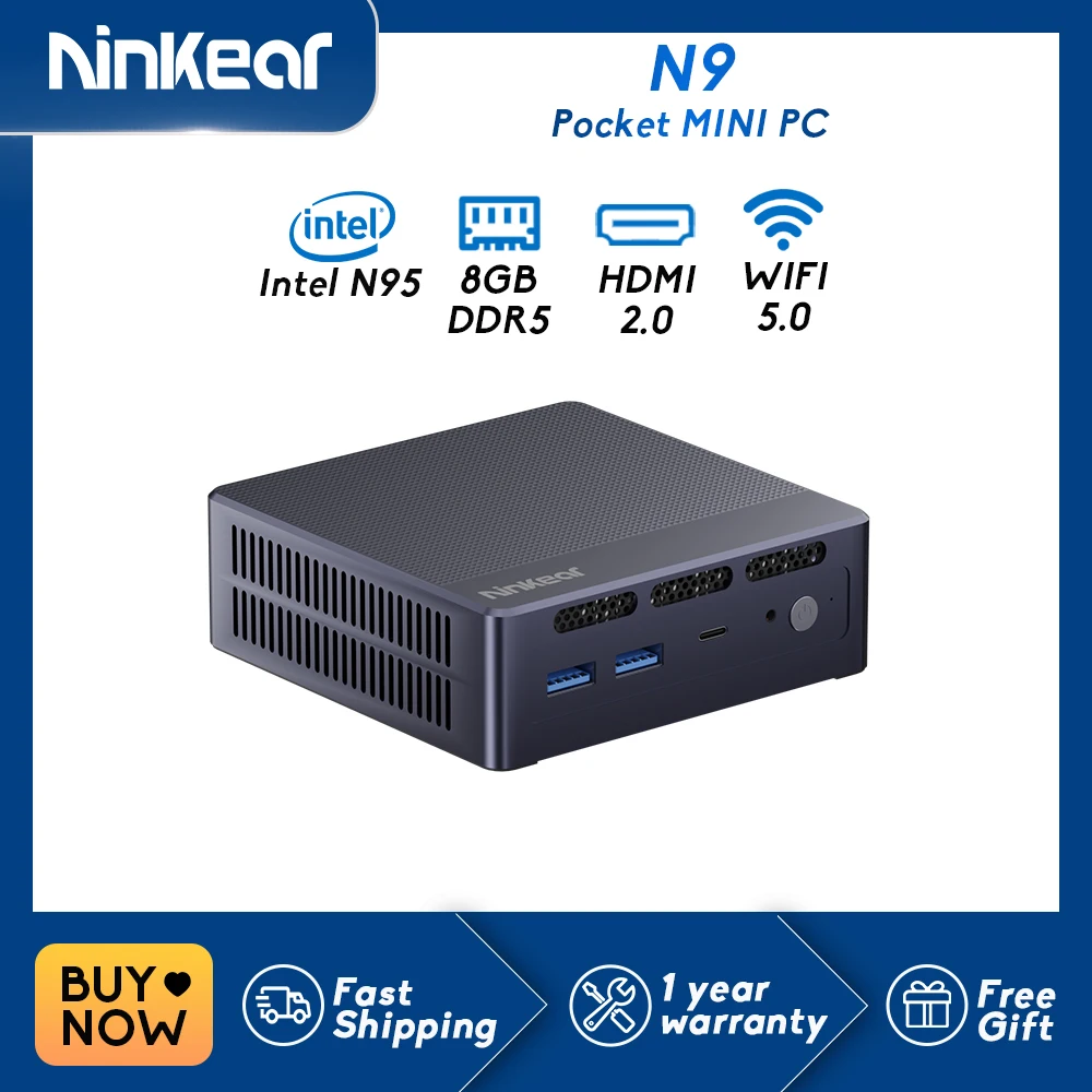 Ninkear N9 미니 PC, 윈도우 11, 인텔 N95, 8GB DDR4, 256GB SSD, 와이파이 5.0 데스크탑, 사무실 컴퓨터 컴퓨터