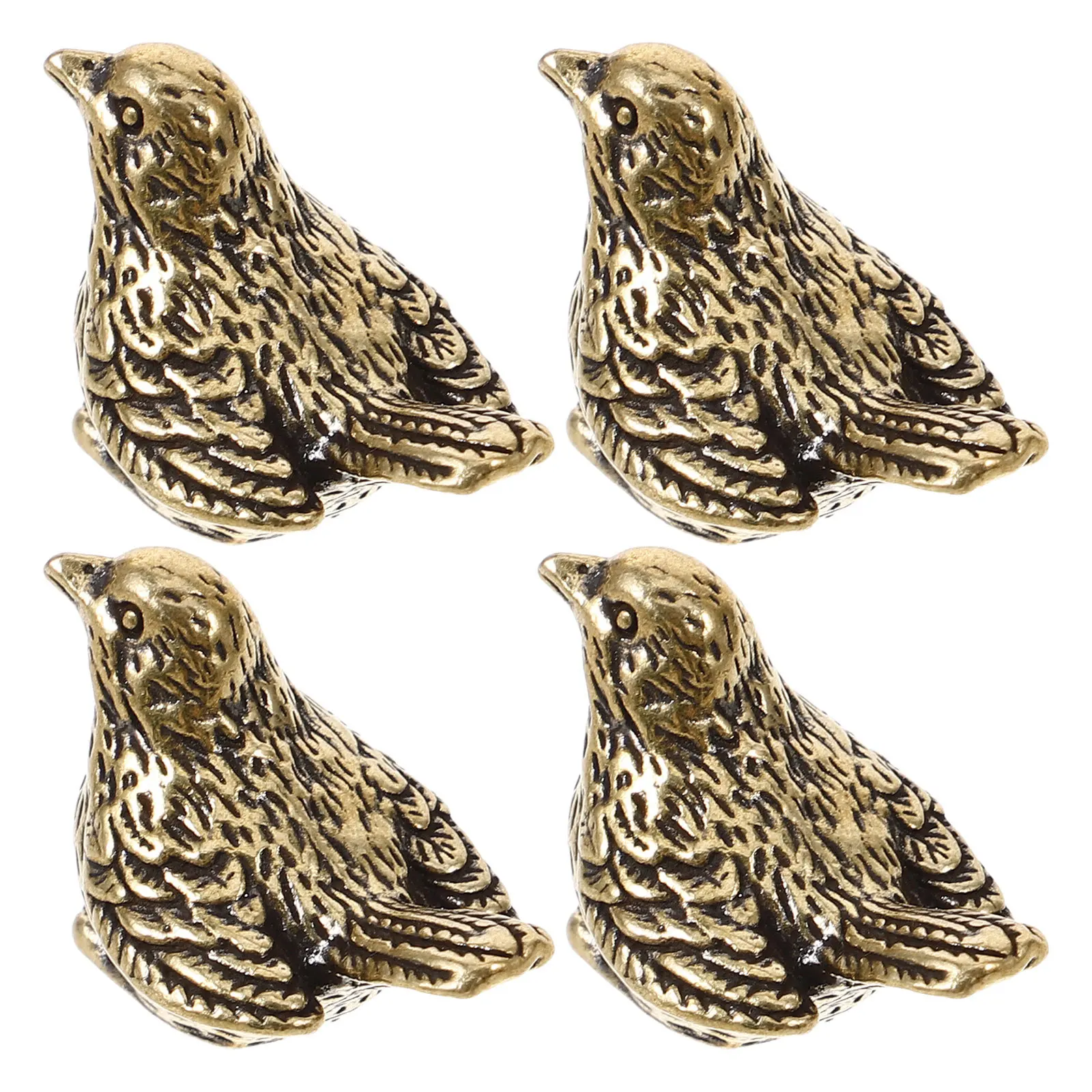 4 قطعة خمر الرجعية النحاس الطيور الصغيرة النحت عصفور مكتب زخرفة معدنية صغيرة الحيوان الشكل منضدية النحاس الديكور #2