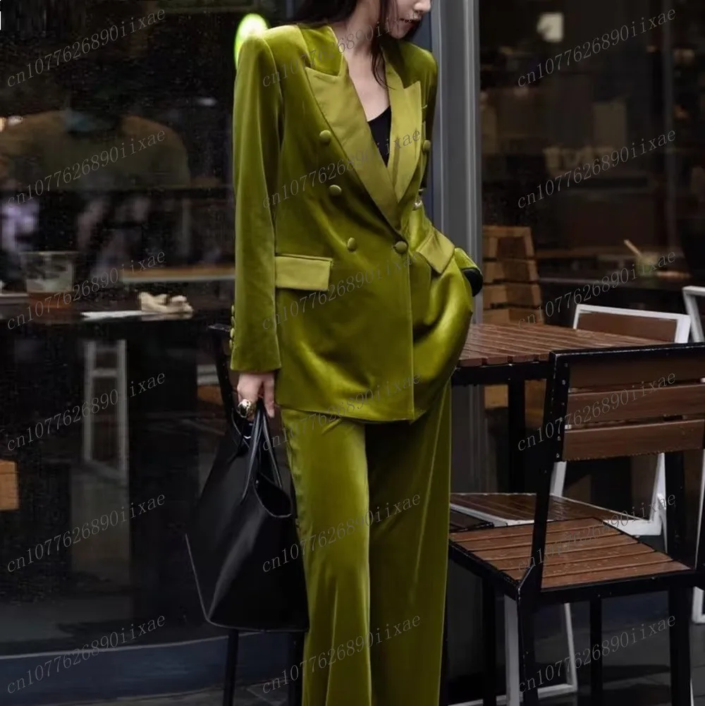 

Новые светло-зеленые бархатные женские костюмы, женские деловые офисные смокинги для мамы, свадьбы, вечеринки, формальные женские комплекты из 2 предметов, куртка, брюки