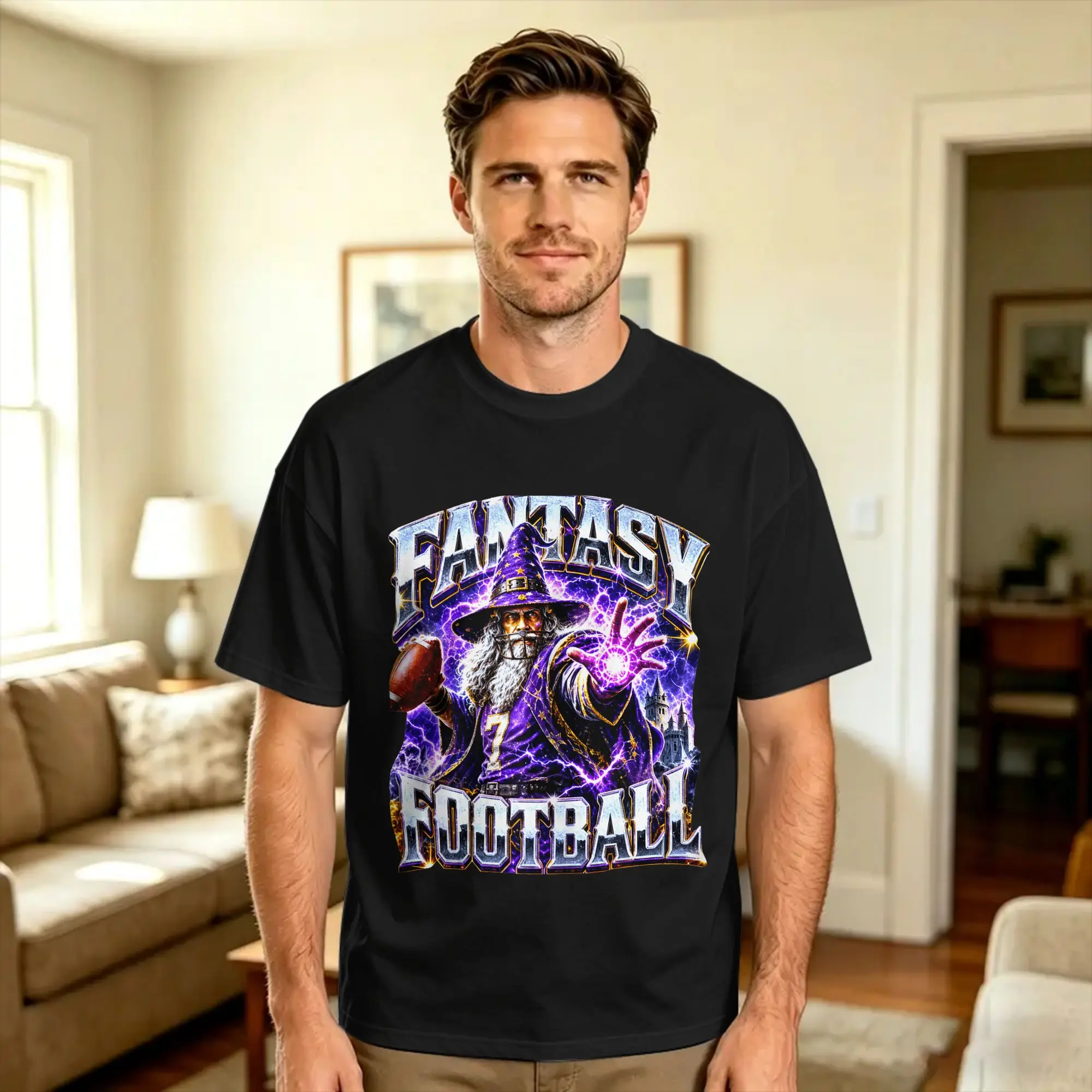 Harajuku T-Shirt Summer Fantasy Football Wizard Quarterback Dad Joke Bootleg Meme Hip Hop T Shirts  Pure Cotton Tshirt for Men