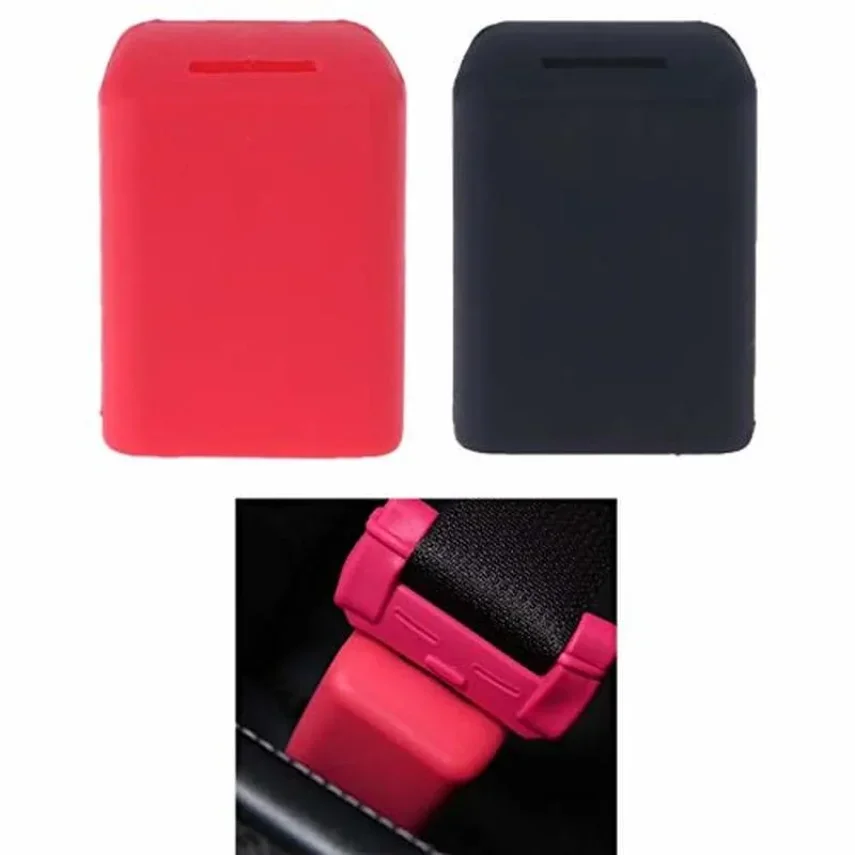 車のシートベルトバックルカバー,シリコンクリップ,傷防止カバー,黒,赤,ユニバーサルカバー,安全アクセサリー,装飾,1個