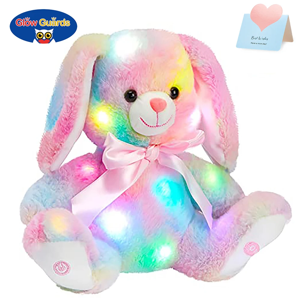 Pink Stuffed Rabbit Doll Toys Musical LED Light Plush Toys Rainbow Luminous Bunny Toy Doll Soft Animals Gift for Girls Easter