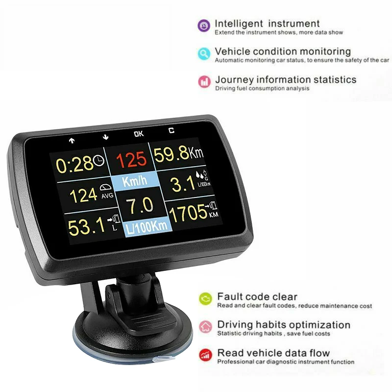 

AU34-New A501C Multi Functional Smart Car OBD HUD Digital Meter Fault Code Alarm Display Head-Up Display