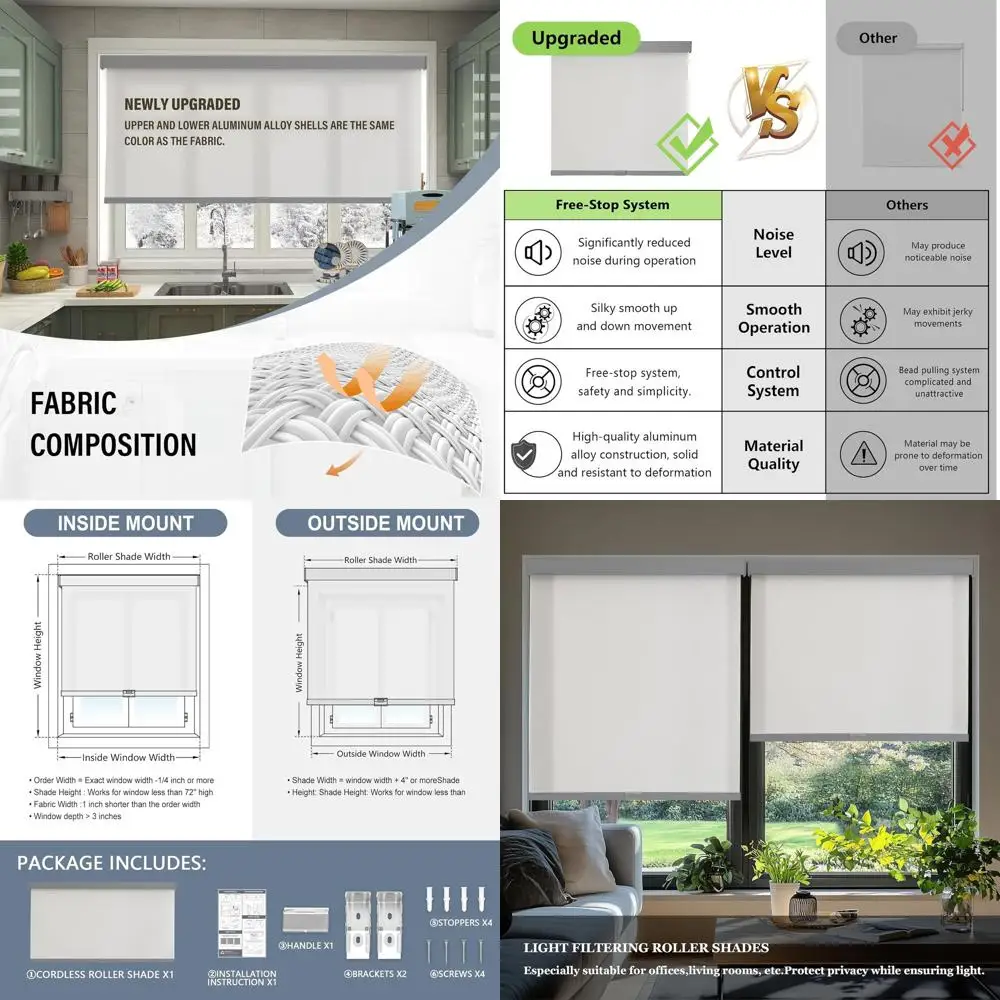 Tendine a rullo filtranti per luce senza fili con mantovana, diametro dell'1%, isolamento termico, protezione UV, tende grigie intrecciate naturali (