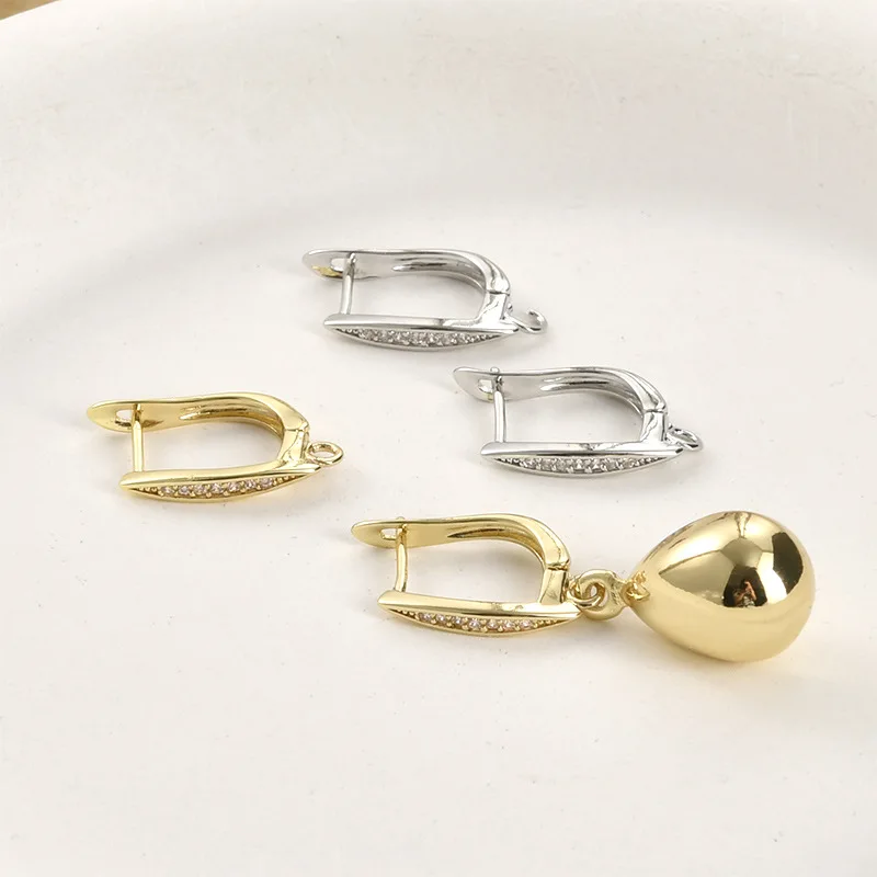 DIY Copper-plated 14k Gold Color Inlaid Zircon U-shaped with Hanging Earrings Buckle DIY Handmade Earrings Accessories Material