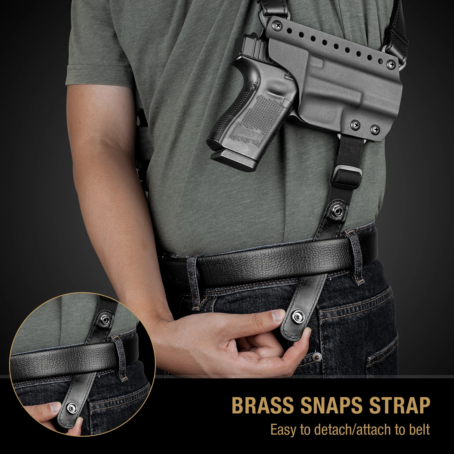 For Glock 17/19, Gun&Flower ,Shoulder Premium Leather & Kydex Concealed Carry Glock 17/19 Holder With Double Mag Pouch - Image 3