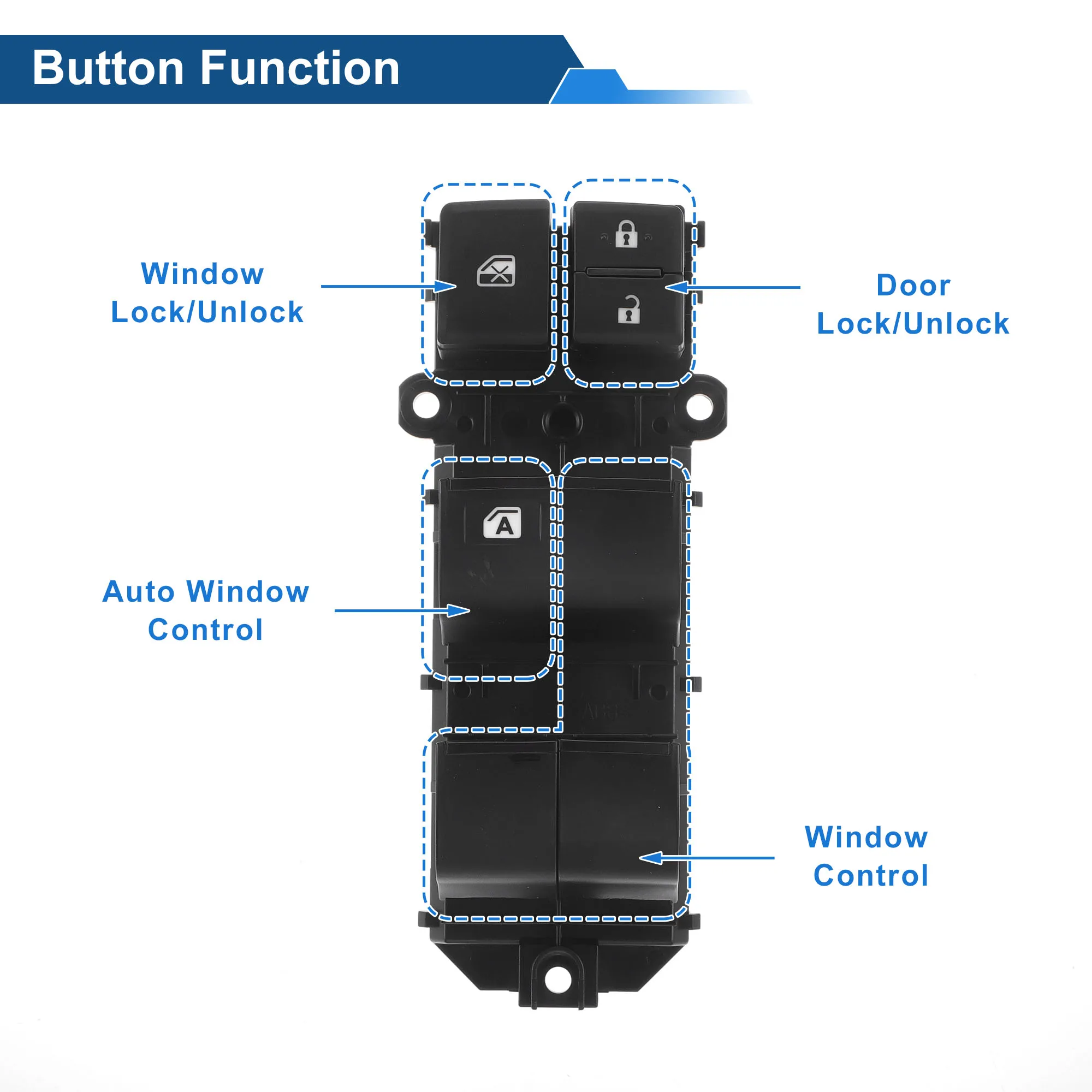 UXCELL Front Left Driver Side Power Window Switch for Toyota Hilux 2015-2022 Window Control Switch No.848200D600 Black