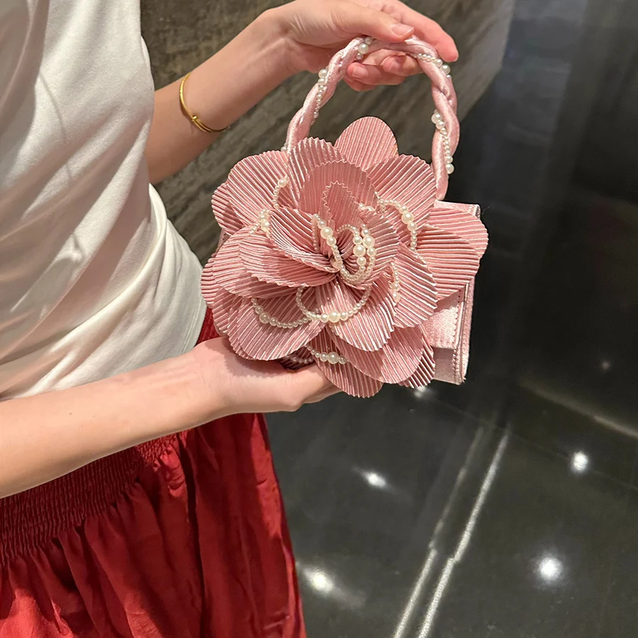 

Сумка Cheongsam с витым жемчугом в китайском стиле, розовая трехмерная сумка с розовым цветком, вечерняя сумка с платьем, свадебные сумки для ужина и вечеринки