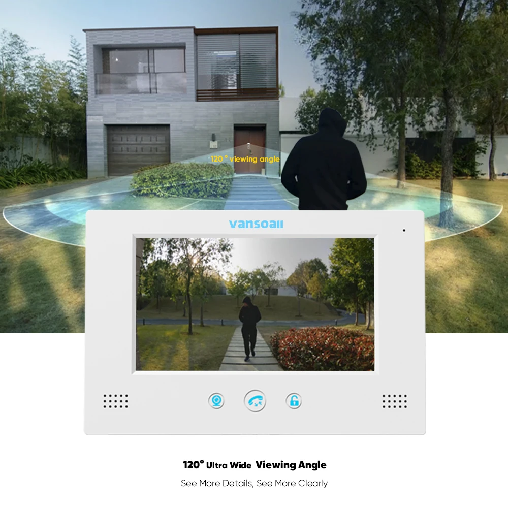 VANSOALL-intercomunicadores de vídeo para apartamento Hom, 4 cables, Monitor a Color de 7 pulgadas, resistente al agua IP65, timbre nocturno a Color, soporte de desbloqueo