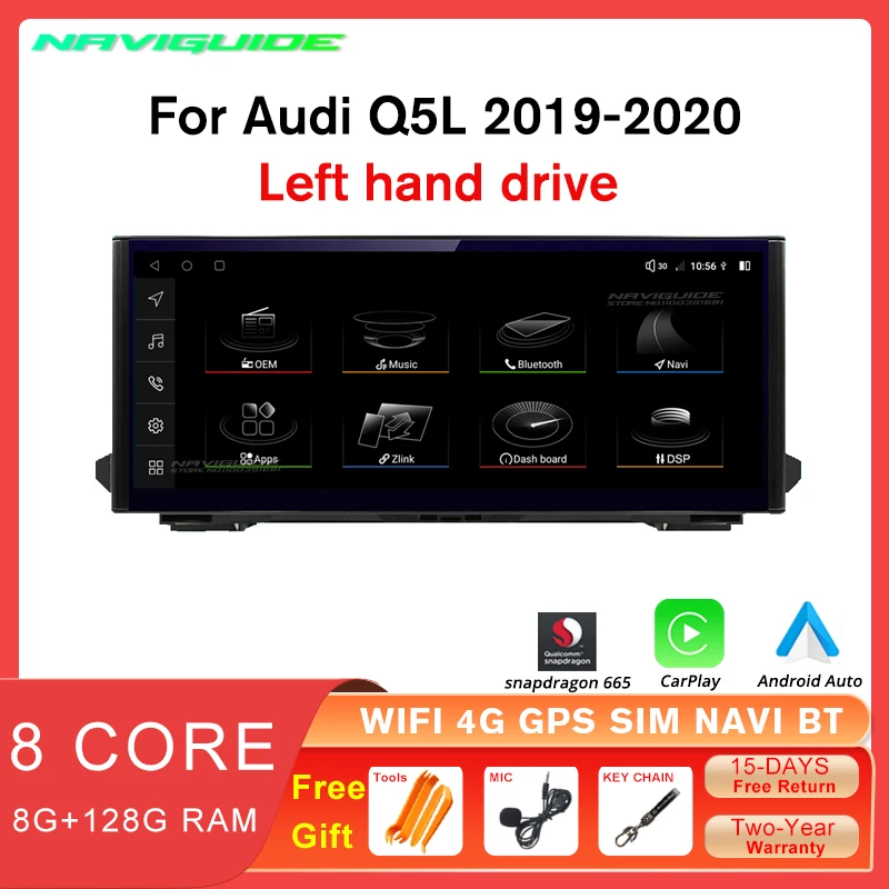 

NAVIGUIDE 10.25'' Carplay Car Radio 8+128G для Audi Q5L 2019-2020 LHD Мультимедійний плеєр GPS-навігація Android 12 Головний пристрій