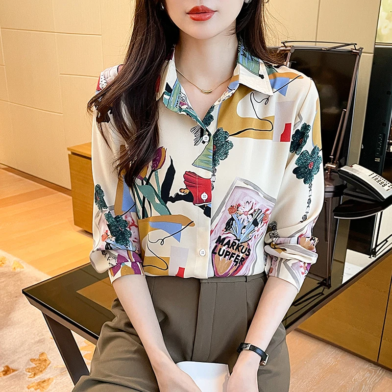 New Arrival Women\'s Blusa Mujer for Spring Autumn Fashion Trendy Print Ladies\' Button-Down Shirt for Work and Casual