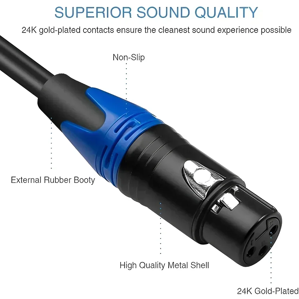 Dremake cabo de microfone xlr 3-pin para jack 6.5mm, cabo aux de chumbo microfone trs 6.35mm/6.5mm, macho para xlr fêmea, para amp pro audio