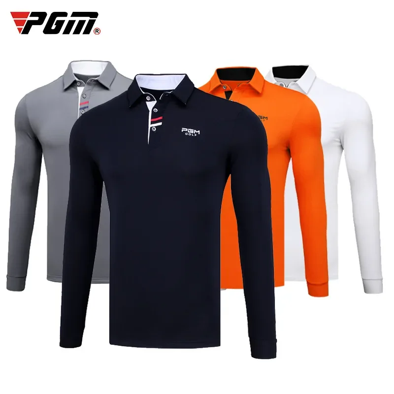 PGM Spring Autumn Male Golf Shirts Man Long Sleeve T Shirt Men Warm Stretch Sports Golf Tops Soft Casual Jerseys M-XXL