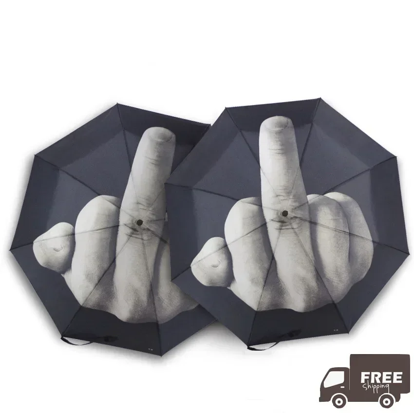 Middle Finger Umbrella for Men and Women, Windproof Folding Parasol, Cool Rain Umbrella, Personality, Black