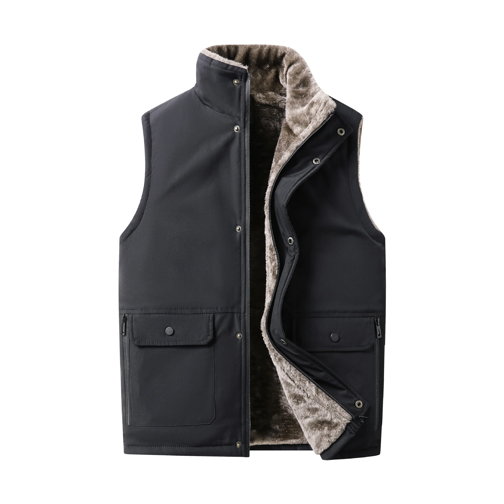 

2025 Autumn Winter Men Plush Vest V-neck Sleeveless Fleece Male Coat Solid Color Single-breasted Comfortable Man Waistcoat