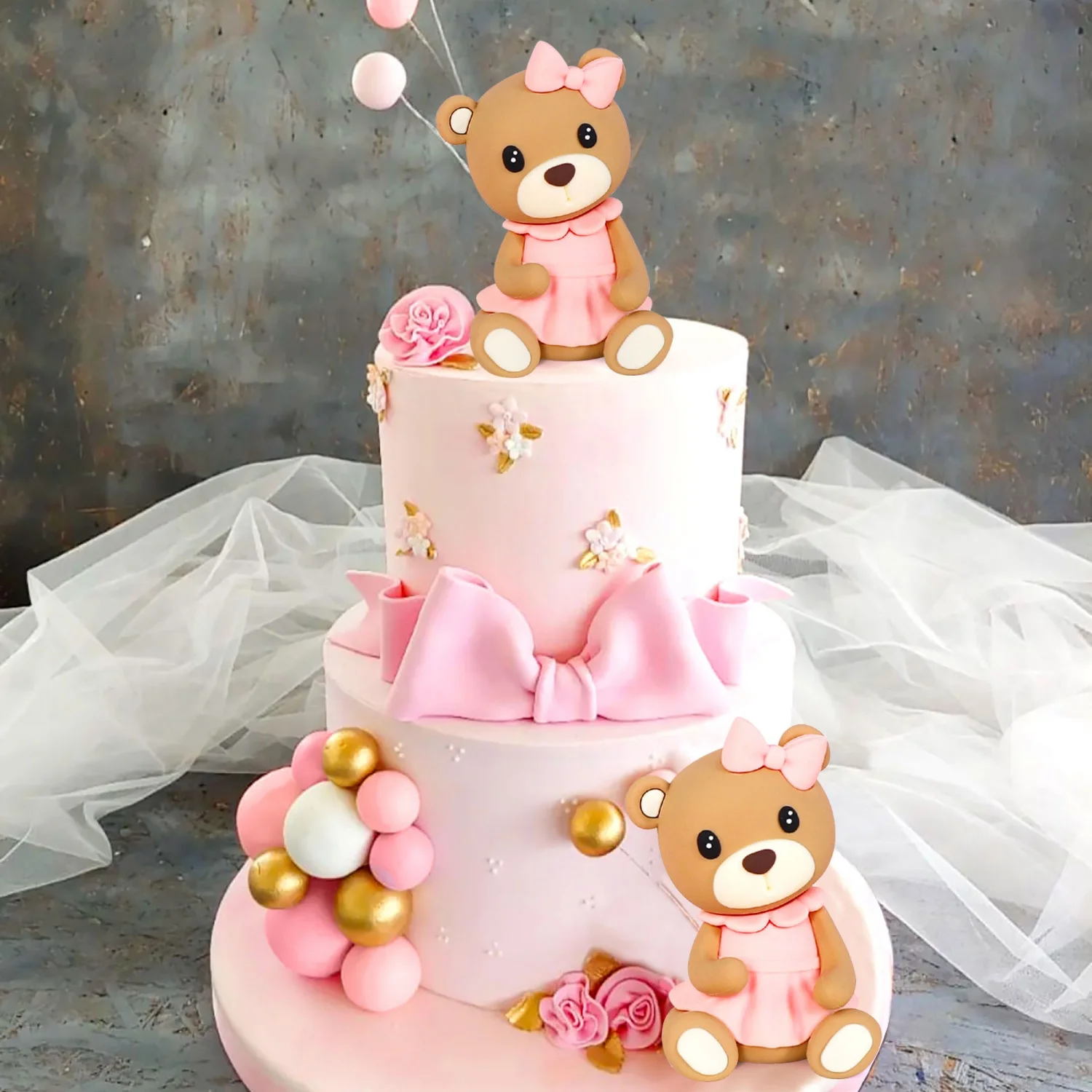 LaVenty Teddybär-Kuchendekoration, Kuchendekoration, Babyparty, Junge, Kuchendekoration, Mädchen, 1 Jahr, blaue Kuchendekoration – Detail 3