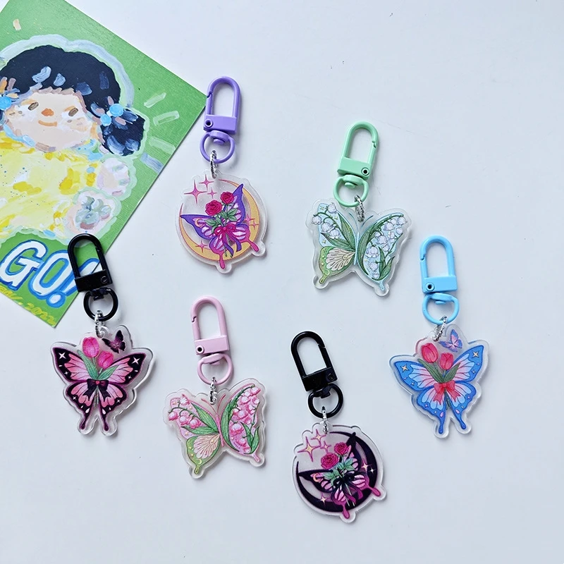 

BOHO Acrylic Butterfly Phone Straps Keychain Bag Pendant ins Floral Mobile Phone Charms Accessories Y2K Jewelry Keychain