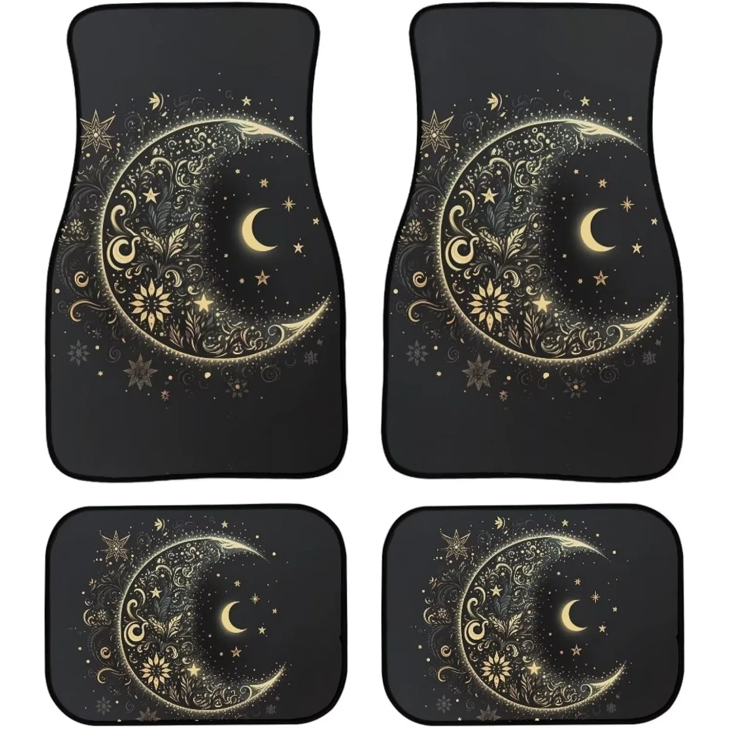 Galaxy Moon Star Car Floor Mats For Women, Complete Set Of 4 For Suvs, Sedans, Trucks, And Vans, Featuring Boho Flower Designs I