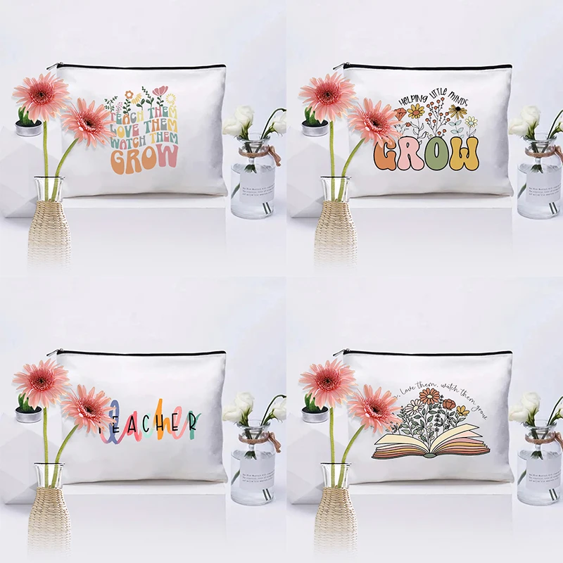 Teach Them Love Them Watch Them Grow Pattern Makeup Bag Teacher Appreciation Gifts Pencil Case Thank You Teacher Cosmetic Pouch