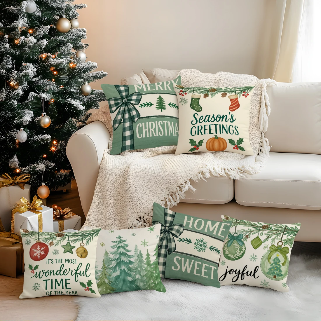 4/6 PCS Set Christmas Forest Pine Pillowcase Printed Polyester Throw Pillowcover Decorative Sofa Cushion Pillowslip Home Decor