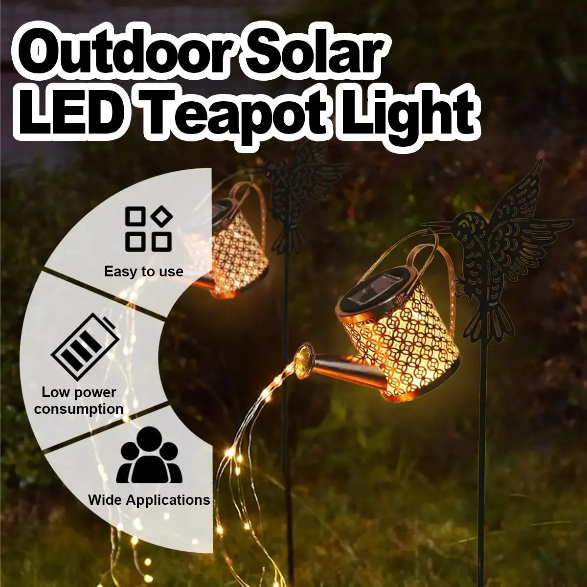 

Nice Led Solar Watering Can Light Walkway Ceiling Lamp Ground Hanging Chandelier Outdoor Iron Waterproof Plug Patio Pathway Land