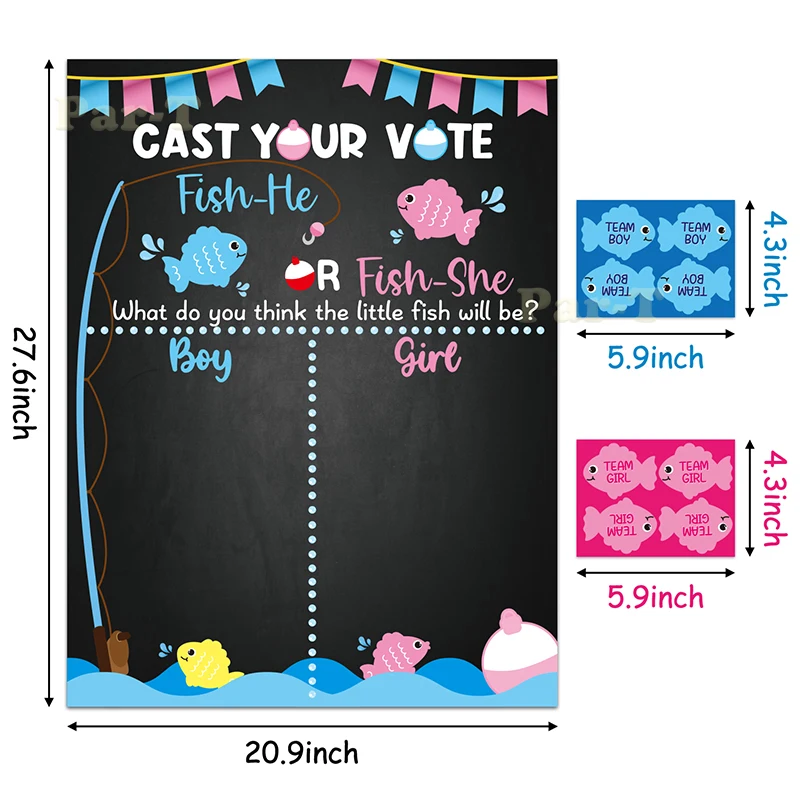 Gone Fishing Gender Reveal Poster Party Game Guess Infant Gender Indoor Vote Toy Baby Shower Decor Interactive Games with Guests