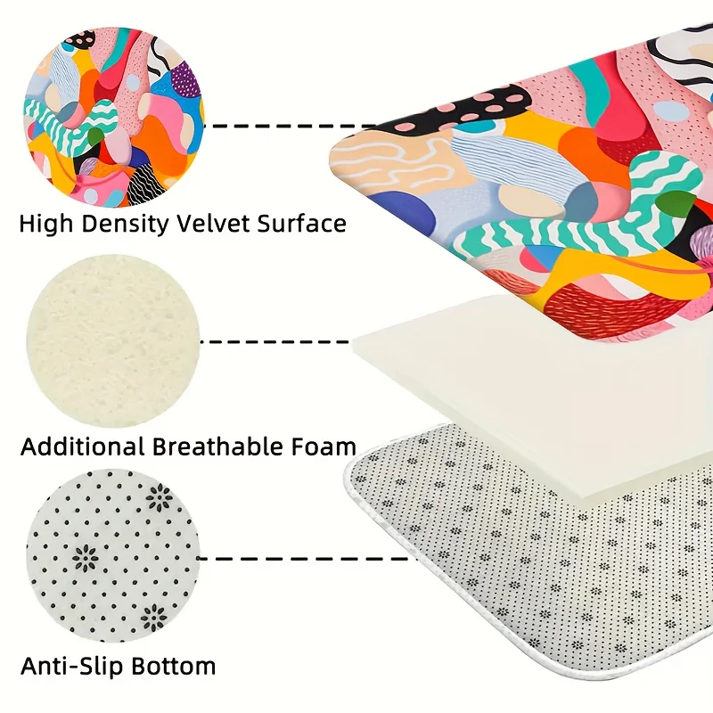 سجادة باب الحمام بطباعة خط ملون تجريدي، سجادة ناعمة من كومة لغرفة المعيشة، غرفة النوم، المطبخ، المكتب، ديكور الدش، المنزل الموسمي #6