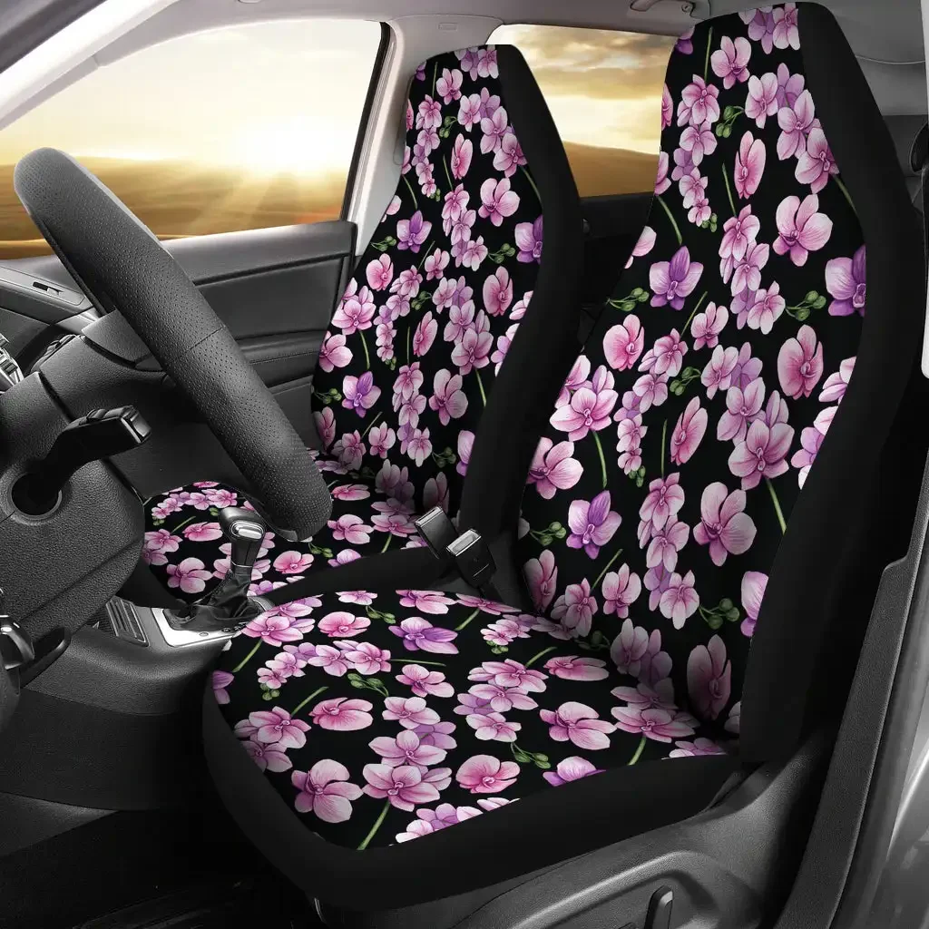 Dark Purple and Pink Orchid Pattern Car Seat Covers Gifts Idea,Pack of 2 Universal Front Seat Protective Cover