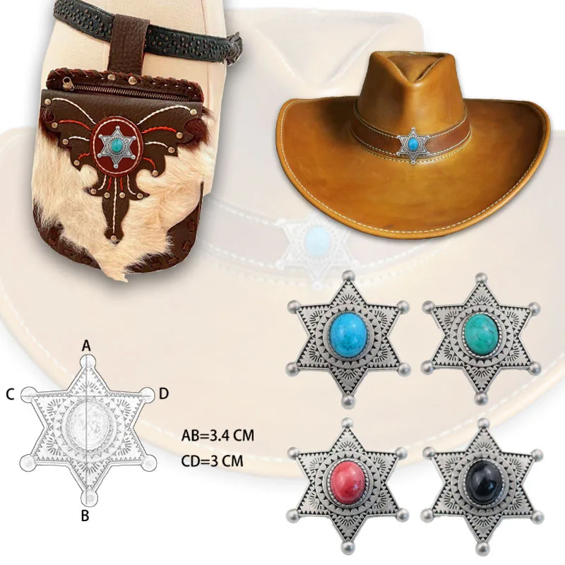 5 Pcs 34mm Silver Hexagram Conchos Leathercraft Handbag Belt Decorate Turquoise Saddle Concho Screwback