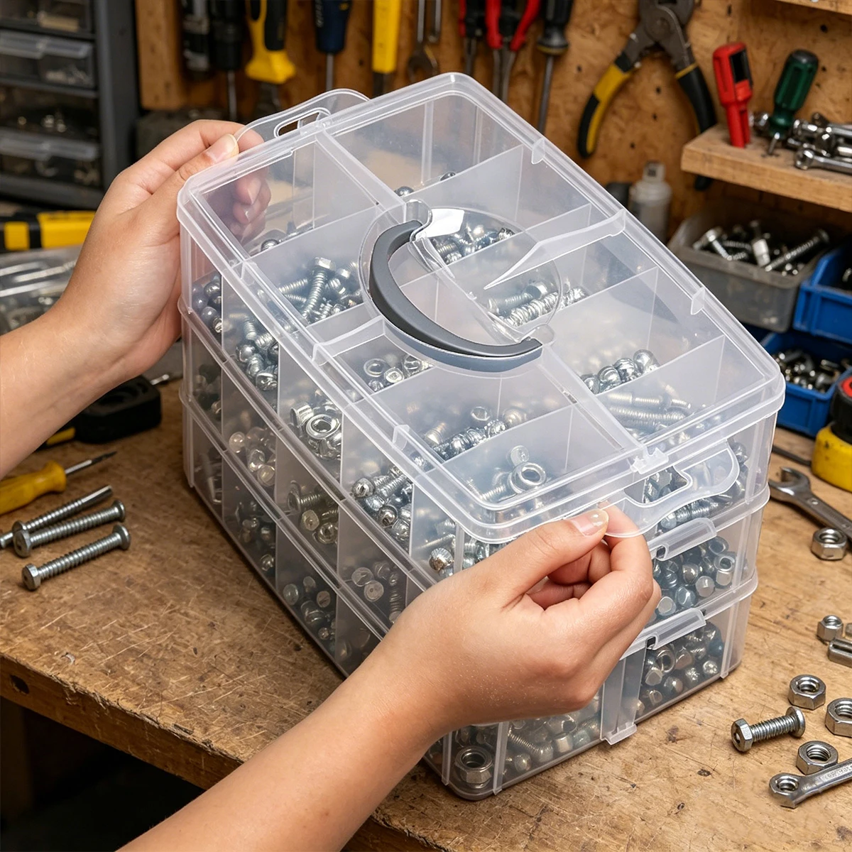 

1pc rectangular screw hardware toolbox desktop three-layer 30 grid accessory classification box can store screws and nuts