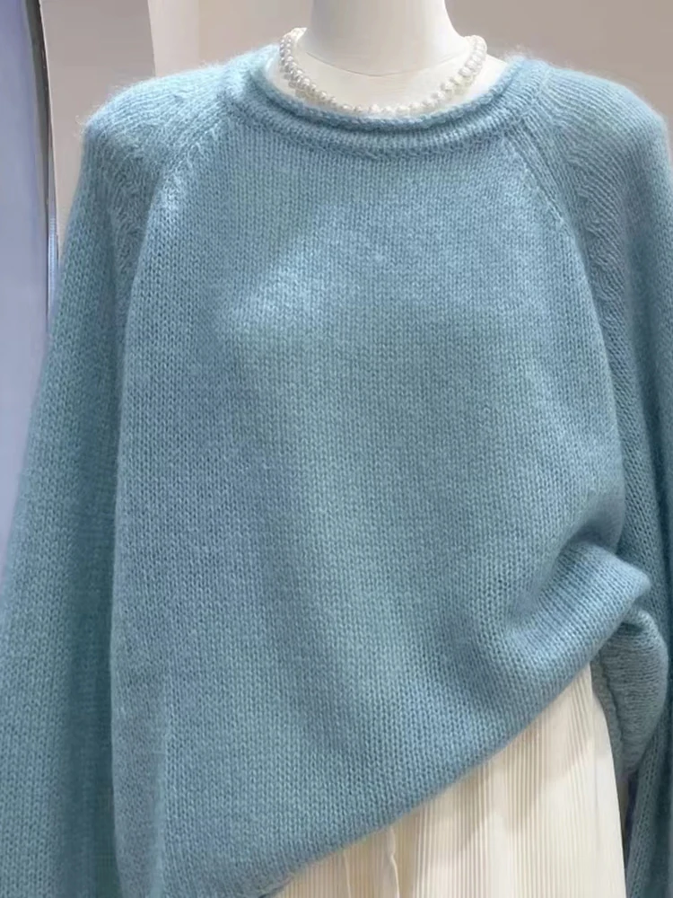 Women's 100% Pure Wool Sweater round Neck Roll-Edge Knitted Base Loose Fit High-End Cashmere Autumn Winter 2025