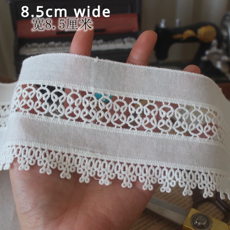 White Cotton Lace Ribbon, DIY Handmade Crafts Fabric, Hollow Floral Embroidered Lace Tape, Home Textile Decoration, 2 Yards