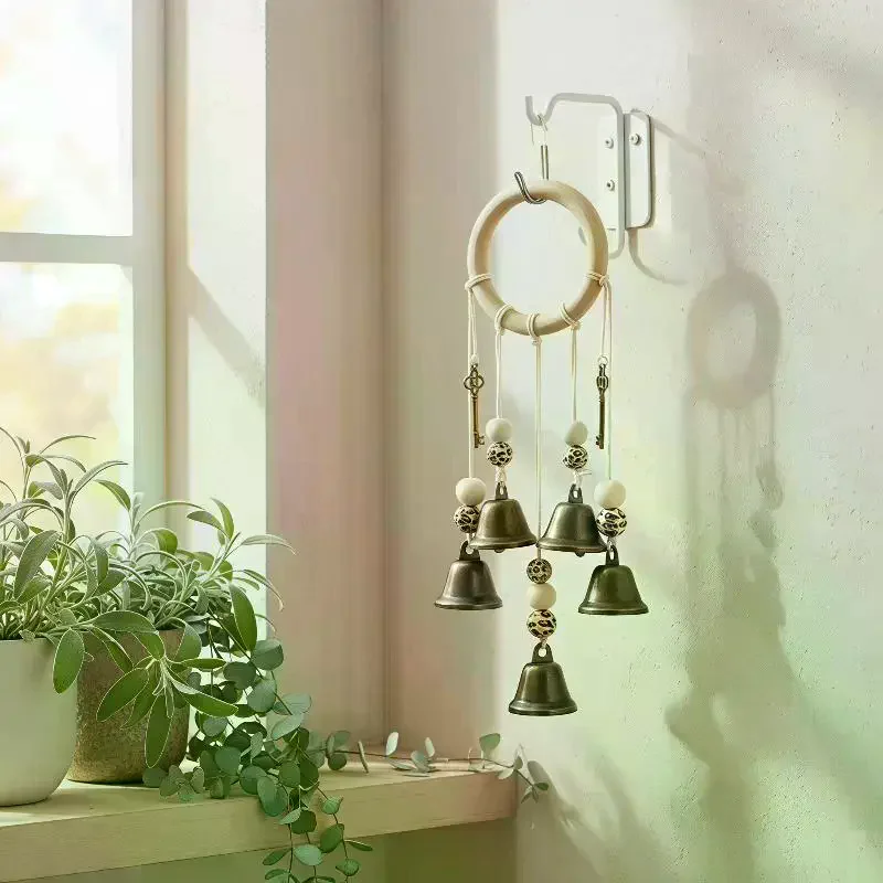 Bohemian Wind Chime With Natural Wooden Hoop And Vintage Metal Bells Perfect For Porch Balcony Boho Style Home Wall Decoration