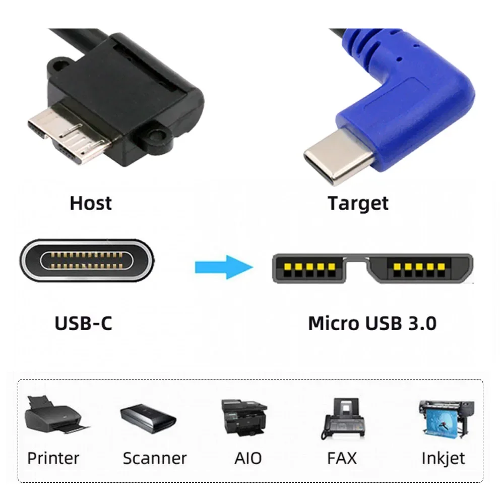 産業用カメラストレージ用のダブルエルボーtype-c usbホスト、90度、マイクロusb 3.0、10gbps、5gbps、type-cオスホスト、0.3m