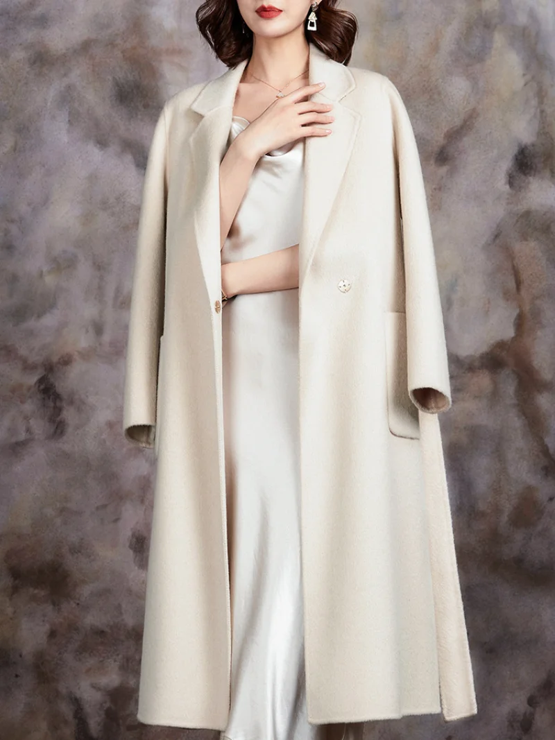 Weight-loss double-sided cashmere coat women's mid-length 2023 new beige temperament slim-fit autumn and winter woolen coat