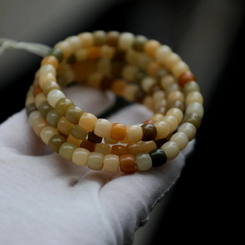 *6 Straight-Cut Beads, Oil-Treated, Multi-Colored Bodhi Root Bracelet, Small Size, Women