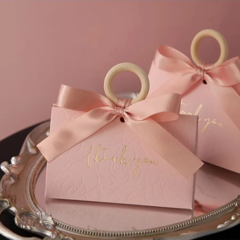 10/30/50 Uds. Cajas de dulces para fiesta de cumpleaños, mini caja triangular rosa para embalaje de regalo, bolsa de dulces creativa DIY, suministros para fiesta de boda