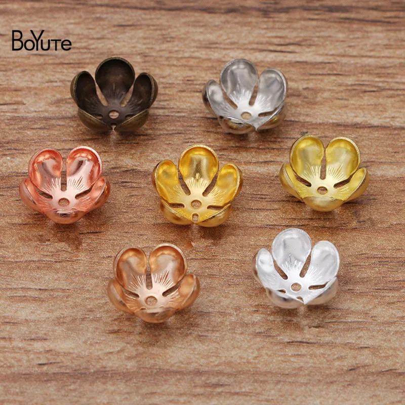 BoYuTe (100 Pieces/Lot) Metal Brass Stamping 13*5MM Flower Bead Caps DIY Jewelry Making Materials Wholesale