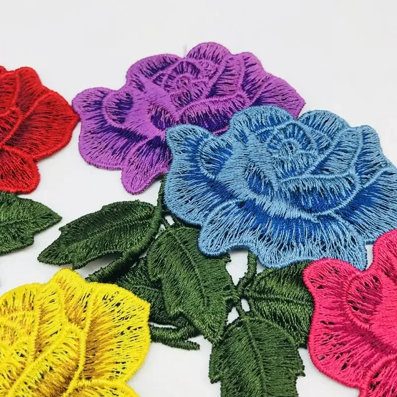1 Pcs Red Yellow Purple Roses Pair Flowers Simple And Beautiful Floral Retro Iron-on Patches Decoration Pretty Flower Home Decor