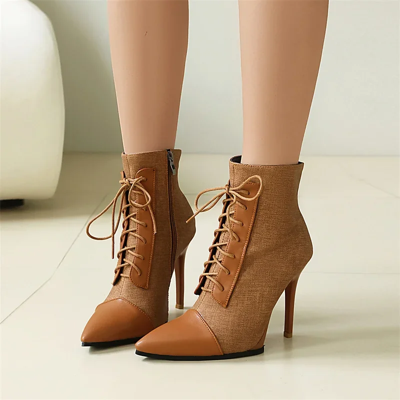 

YMECHIC Сексуальная женская обувь хорошего качества Mujer Botas Pointd Toe из искусственной кожи на шнуровке Повседневные вечерние женские ботильоны Лидер продаж 2026